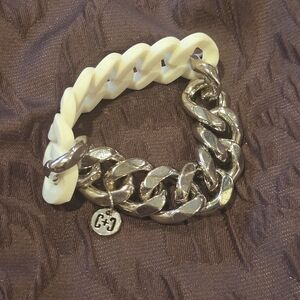 Coco + Carmen Silver & White Chain Link Bracelet. Ladies Chunky Fashion Jewelry